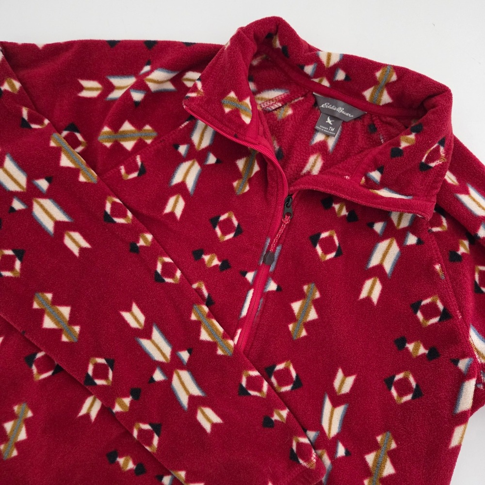 Eddie Bauer Womens Fleece Quarter Zip Pullover Southwest Arrow Print Red TM MT M